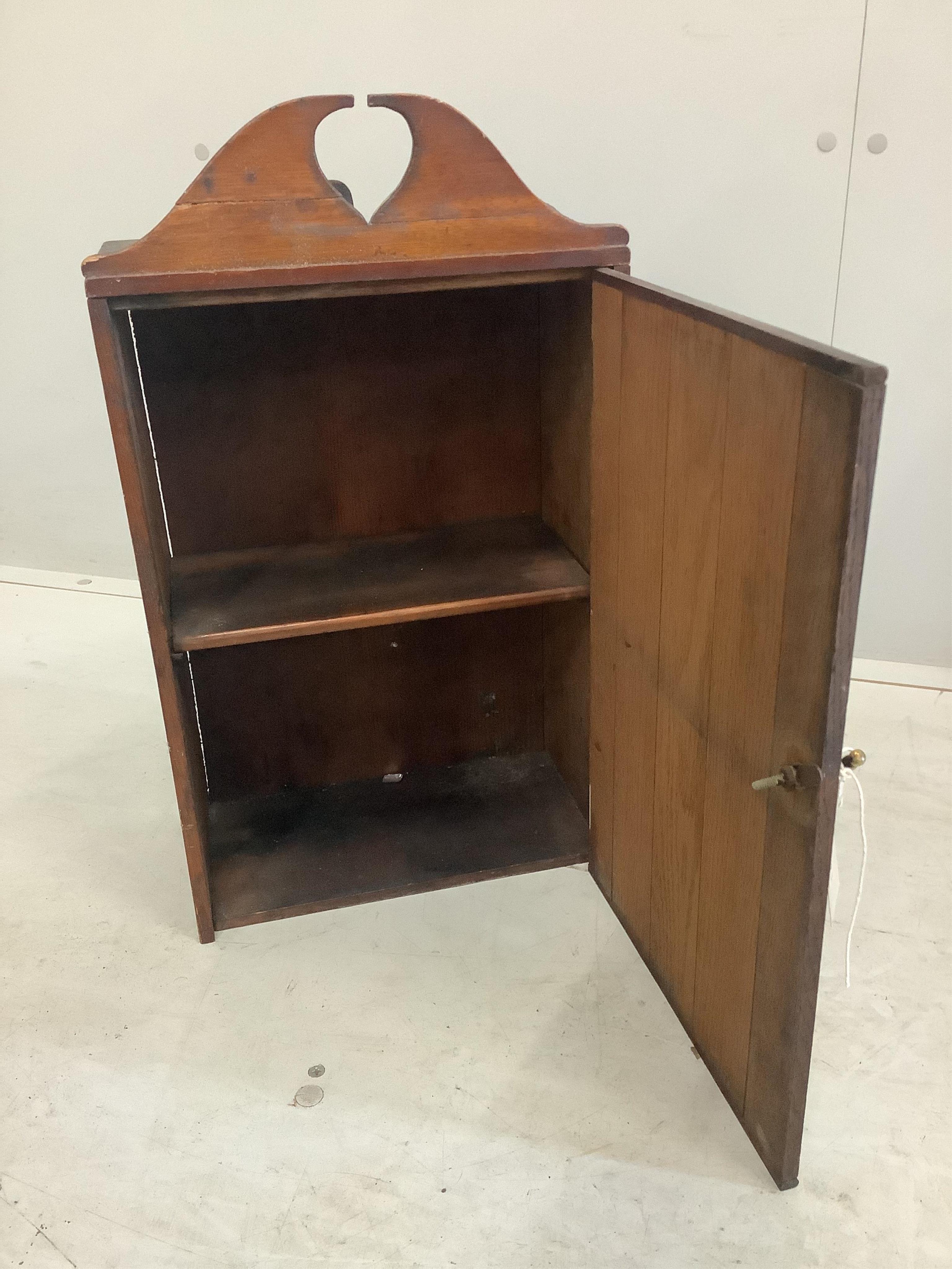 A vintage telegrams box, a small wall cabinet, height 52cm and a Metropolitan Borough of Woolwich engineer's department sign, dated March 1950, 48 x 70cm. Condition - light scuffing to sign, otherwise all fair to good